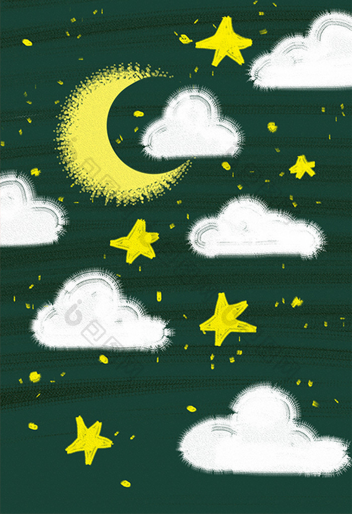 绿色夏日星空卡通插画手绘背景星空插画素材