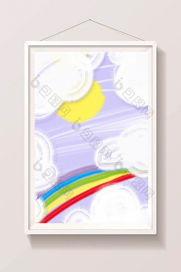 蓝色梦幻彩虹天空卡通手绘插画背景素材