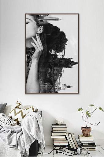 人物装饰画黑白