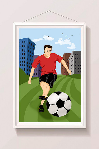 原创城市足球场男孩插画设计图片