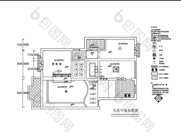 CAD图纸天花吊顶灯布置