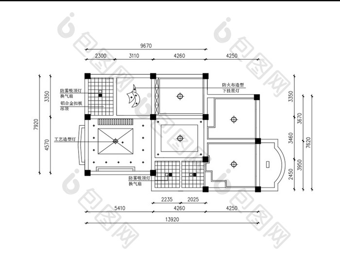 天花板照明CAD平面布置图