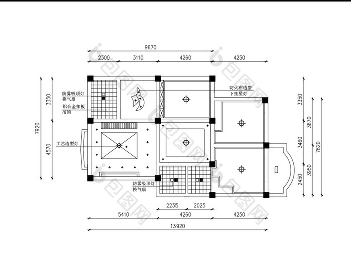 天花板照明cad平面布置图