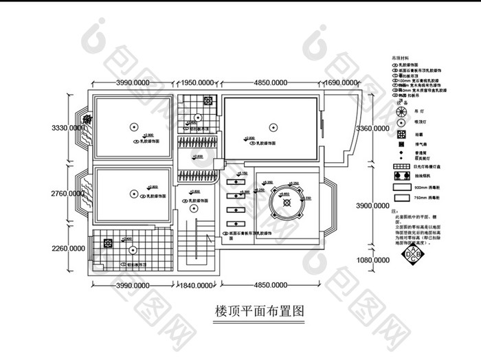 两室一厅天花板吊顶CAD图纸