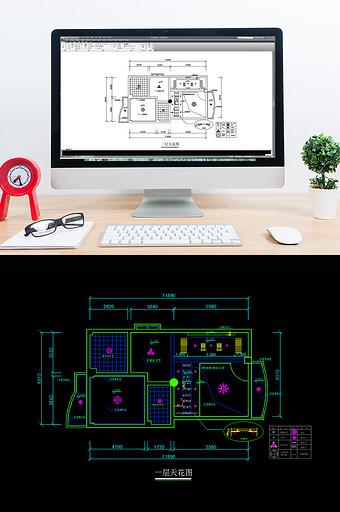 两室一厅天花板吊顶CAD布置图图片