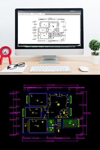 两室一厅天花照明CAD平面图图片