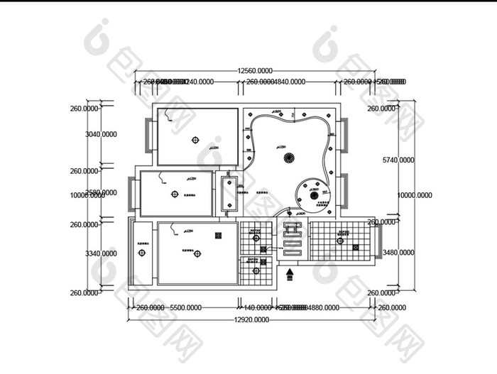 两室一厅天花照明CAD平面图