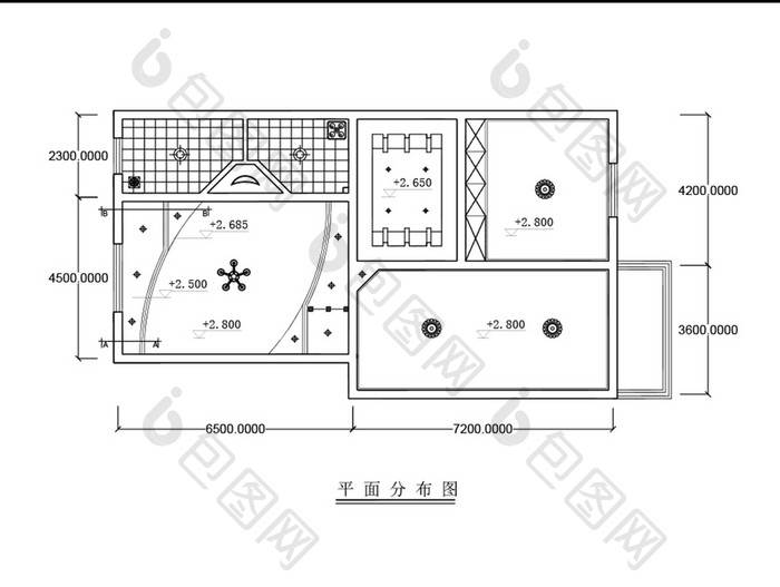 一室一厅天花吊顶CAD图纸