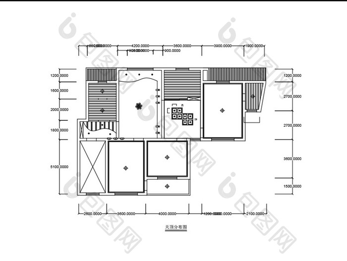 三室两厅天花吊顶CAD平面布置图