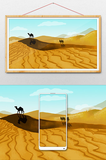 沙漠骆驼场景插画图片