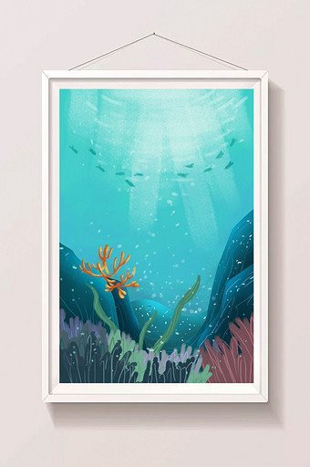 唯美小清新海底世界插画元素手绘海报背景图片