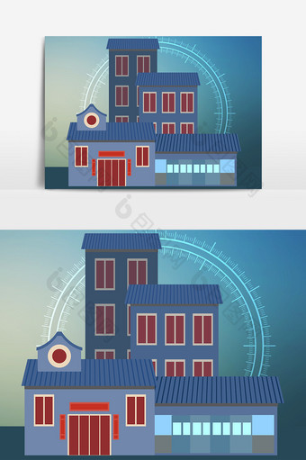 扁平化蓝色房子设计元素图片