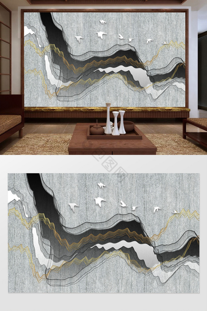 新中式抽象山水意境中式电视背景墙图片