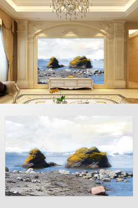 3D高清大理石岩石流水沙发电视背景墙