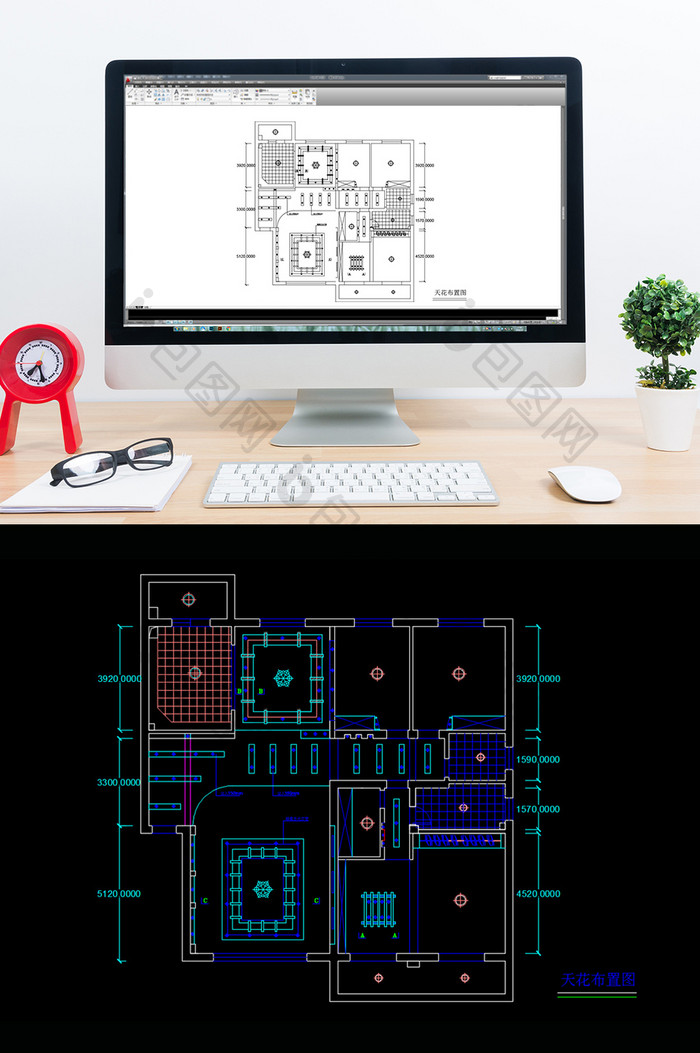 天花吊顶照明布置CAD图纸