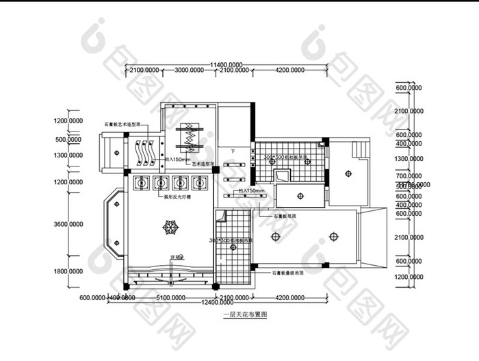 天花吊顶照明CAD平面布置图