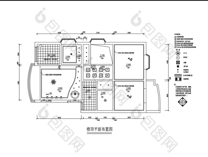 两室一厅天花吊顶CAD平面布置图