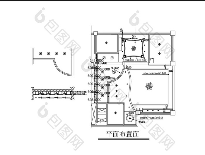 两室一厅天花吊顶照明CAD布置图