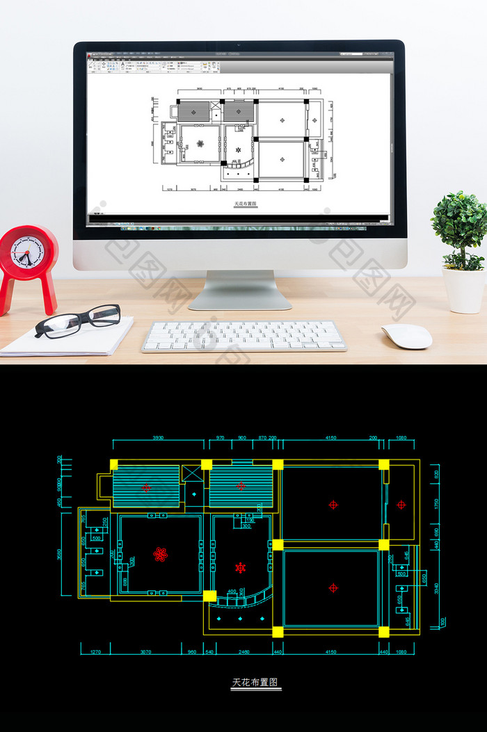 天花吊顶CAD布置图纸两室一厅