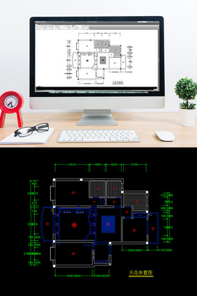 天花板CAD布置图三室两厅