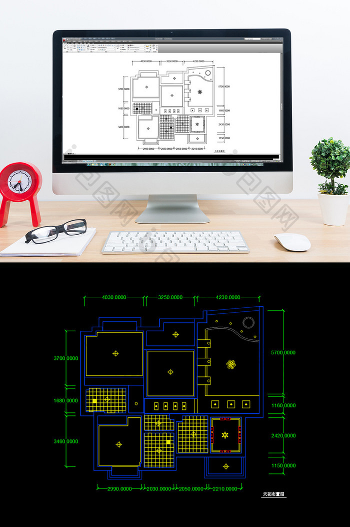 三室两厅天花板布置CAD布置图纸