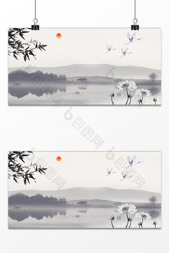中国风白鹤设计背景图图片