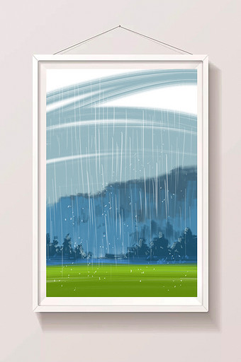 冷色手绘插画夏日雨天背景插画手绘素材图片