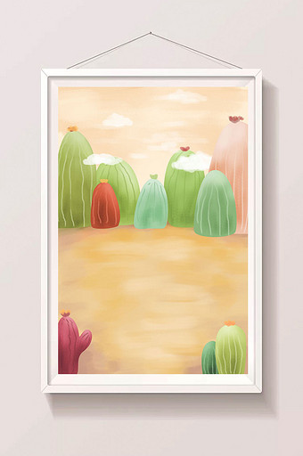 夏天炎热仙人掌沙漠场景海报背景设计手绘图片