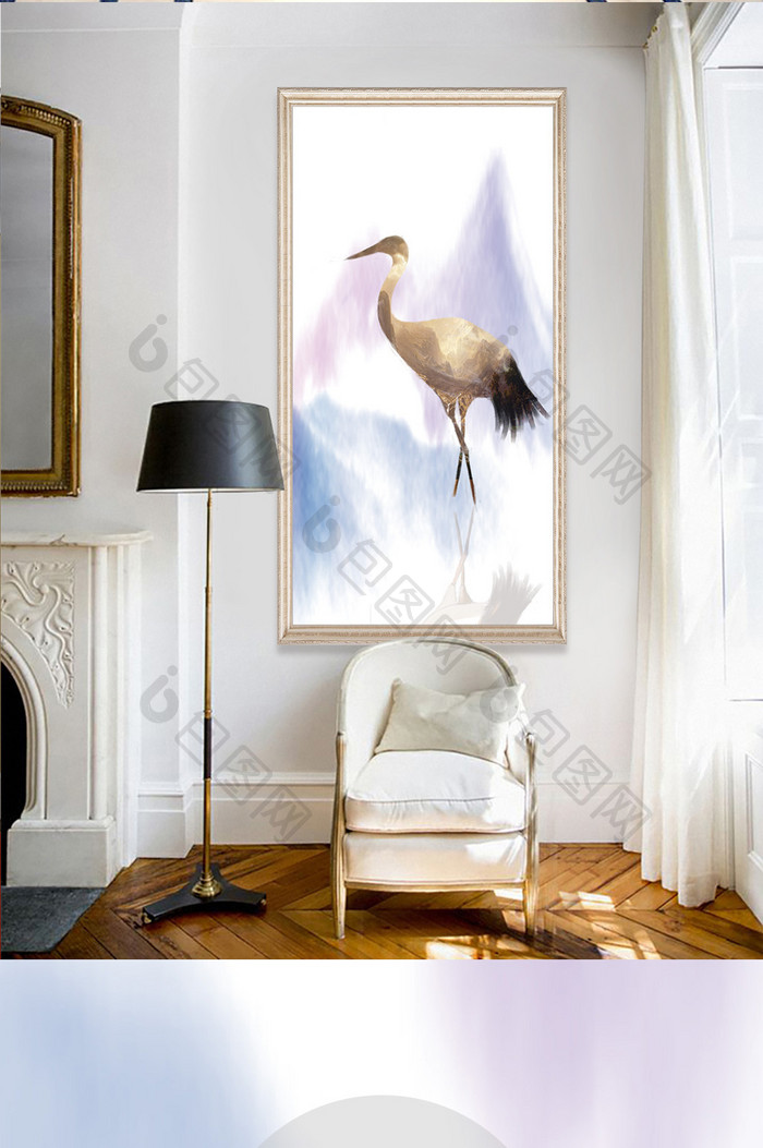 北欧风丹顶鹤动物剪影风景玄关装饰画