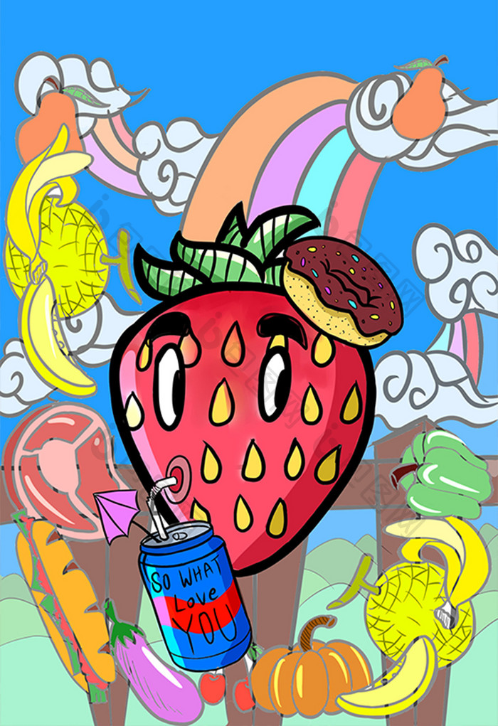 卡通风格美食水果插画