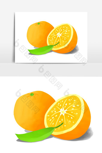 清新水果橙子绿叶手绘卡通元素图片