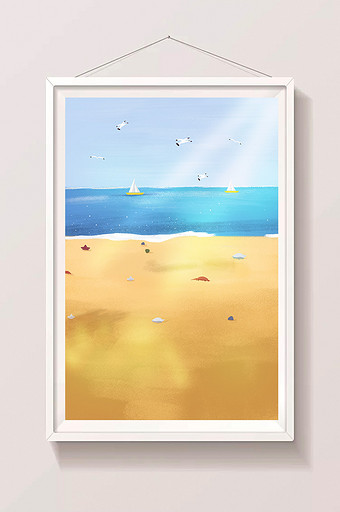 水彩手绘沙滩壁纸图片