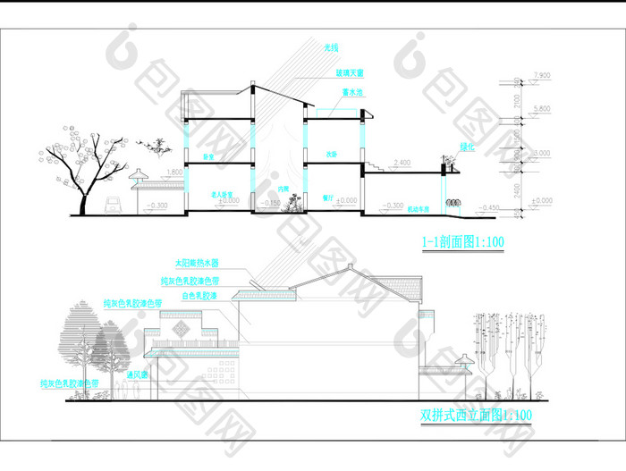 双拼式小康住宅CAD建筑施工图