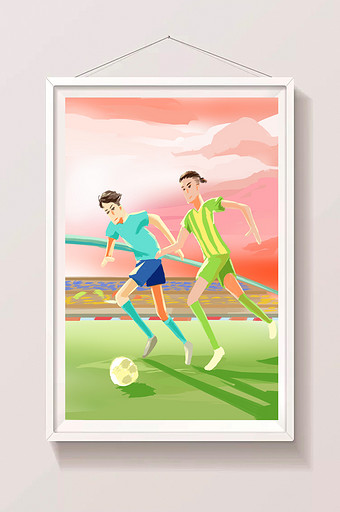 清新卡通手绘世界杯足球赛插画图片