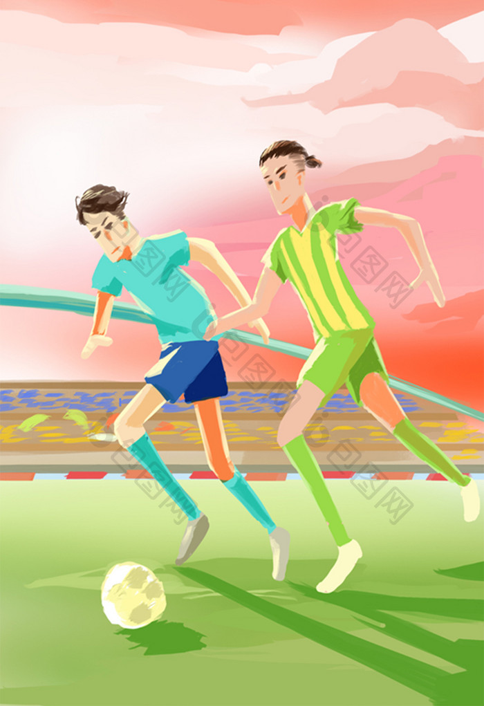 清新卡通手绘世界杯足球赛插画