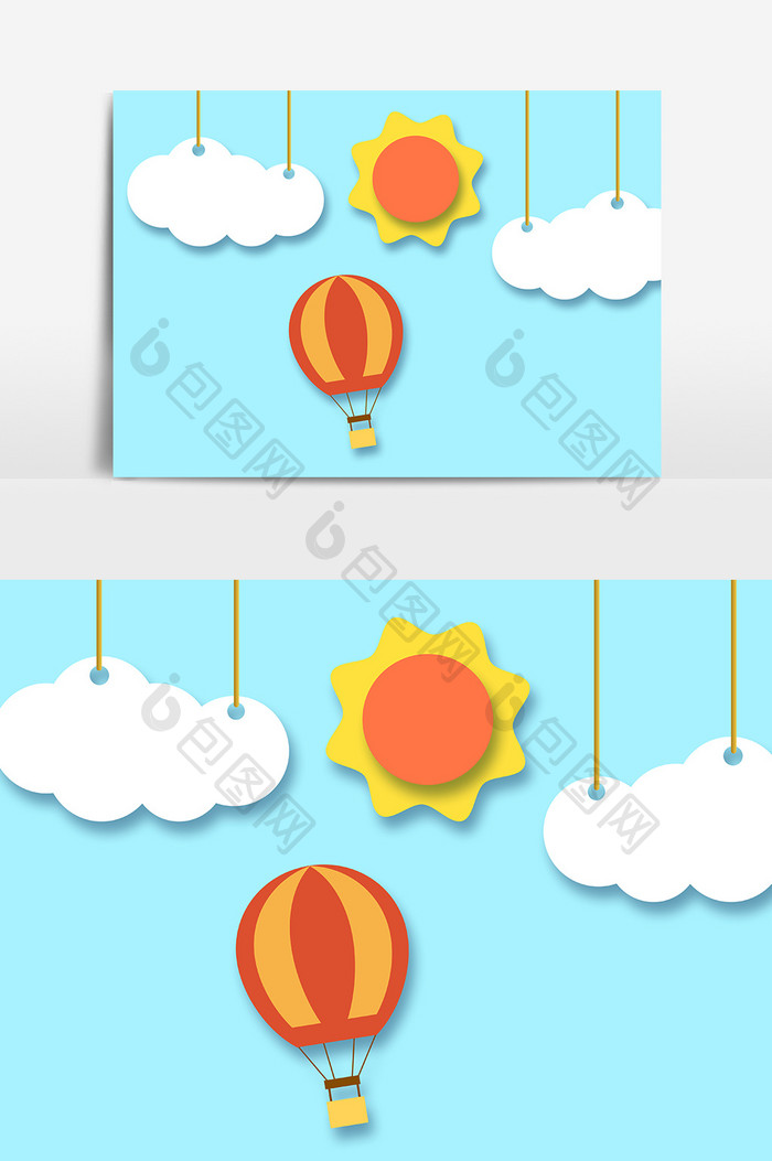 扁平化天空热气球卡通素材