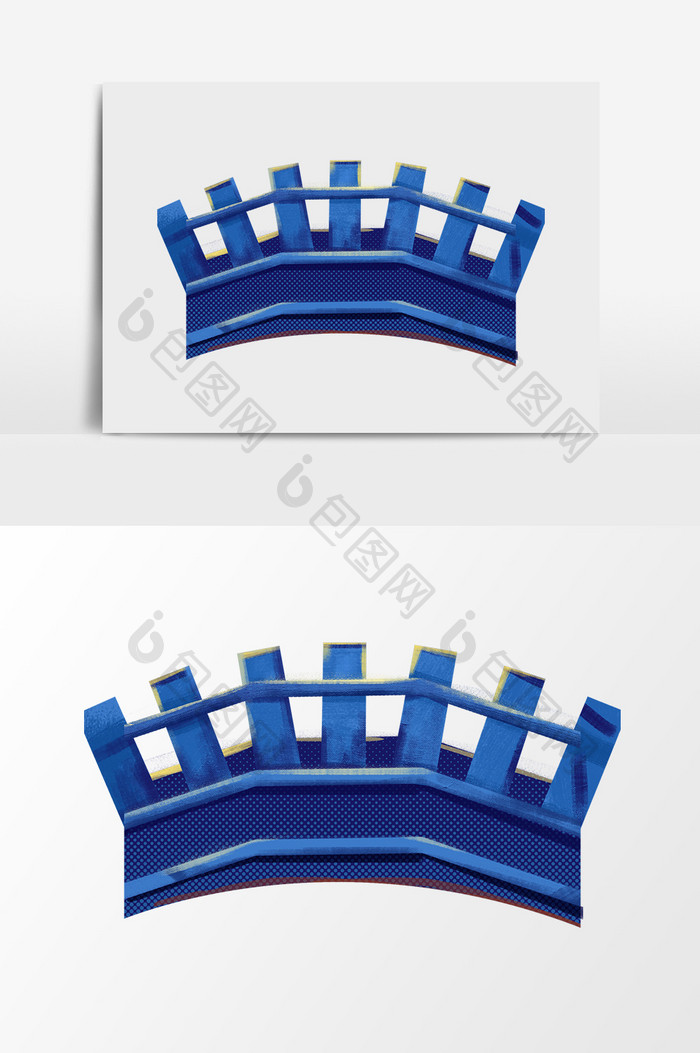 蓝色卡通石拱桥素材