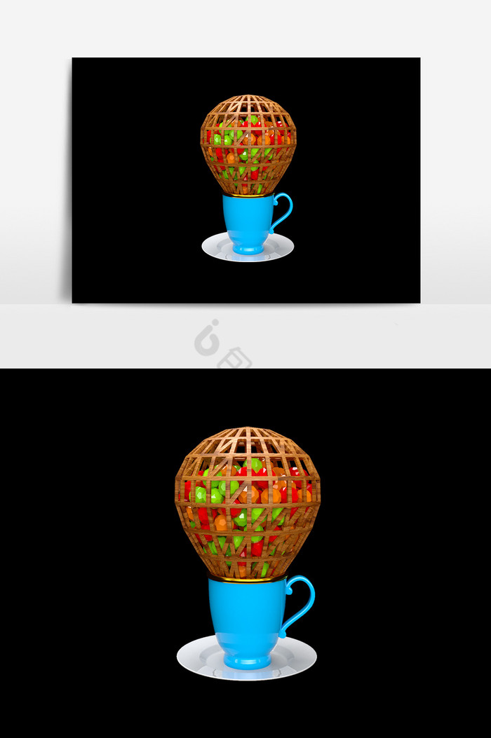 3D杯子盘子水果图片
