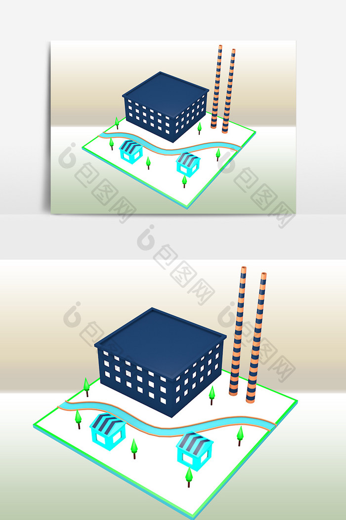 3D可爱卡通建筑设计元素