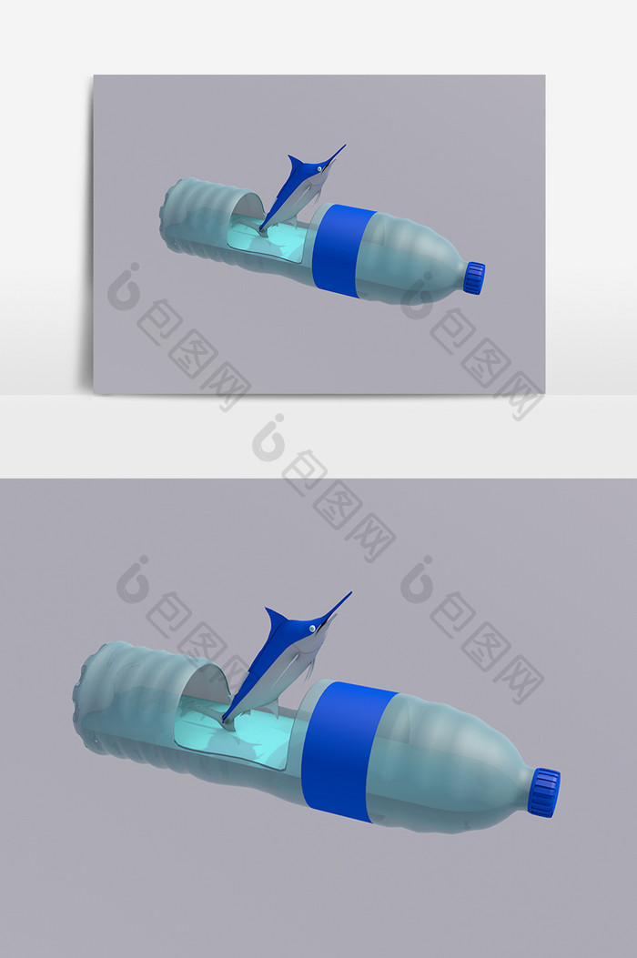 3D卡通鲸鱼跳跃设计元素