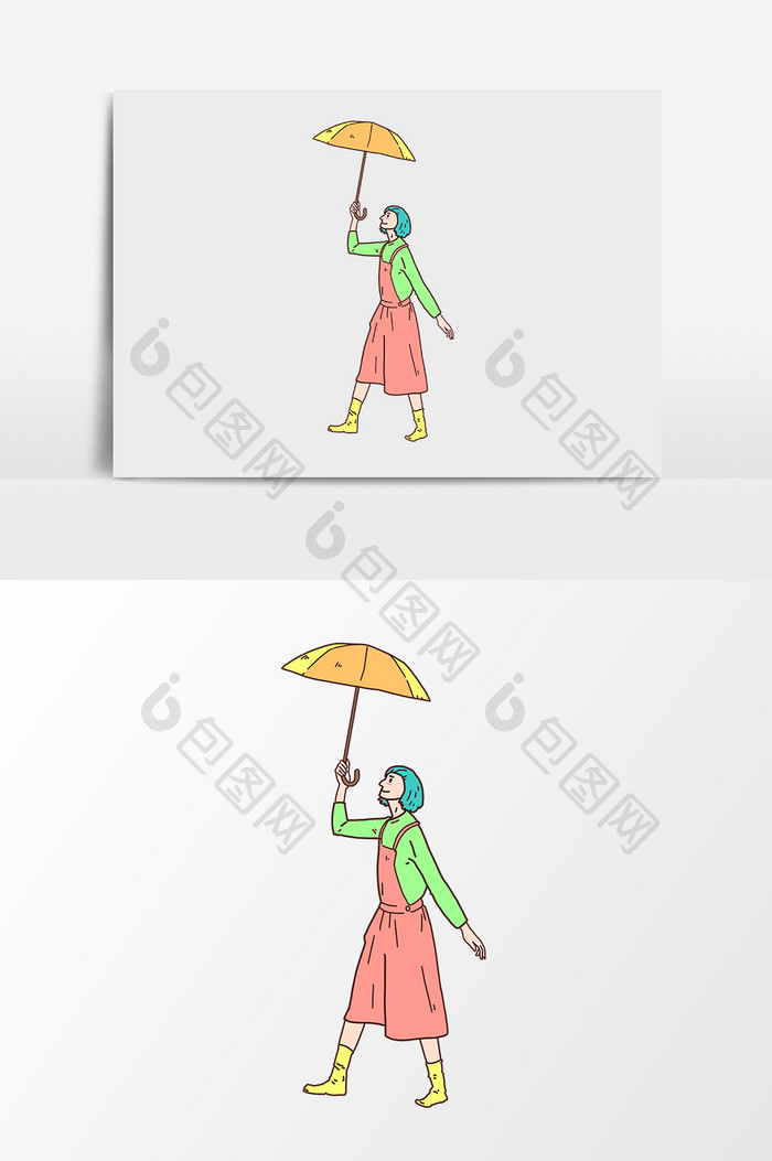 漫画卡通撑伞的少女