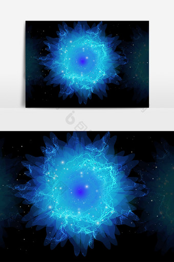 蓝色选光大花设计元素图片