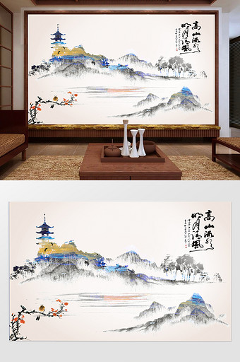中国风新中式水墨山水电视背景墙图片