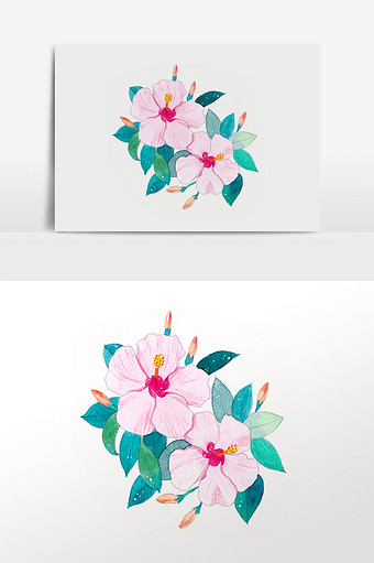 淡粉色花卉水彩手绘插画元素素材图片