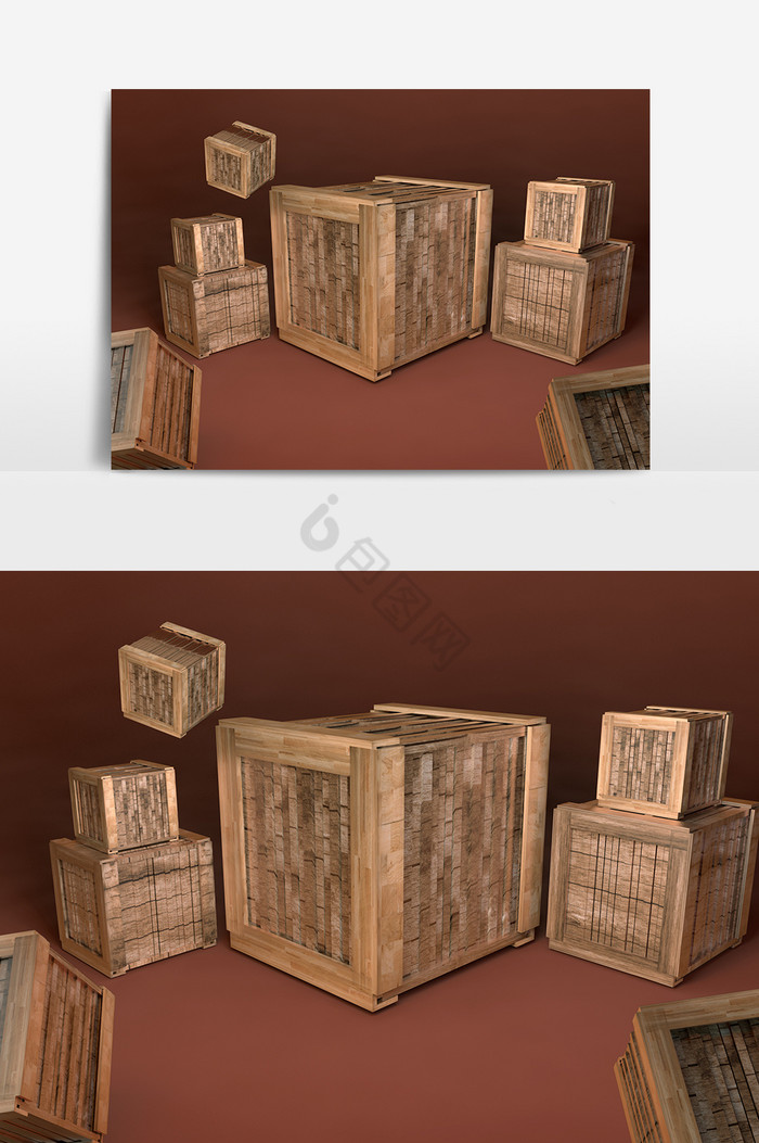 C4D木头箱子图片
