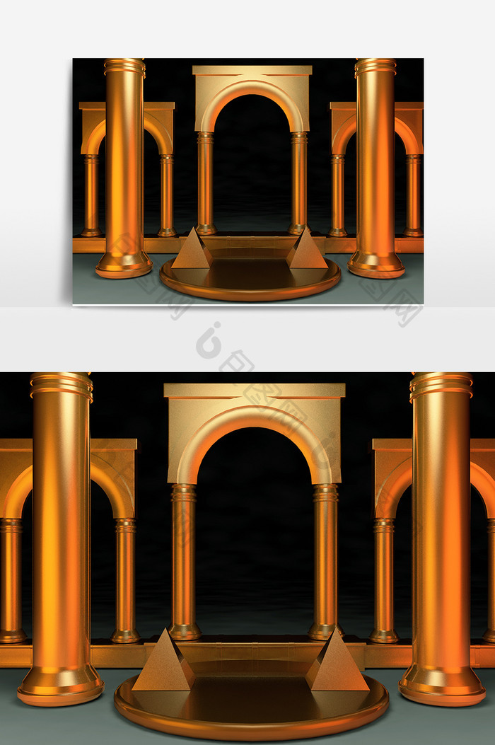 C4D原创电商黄金拱门元素设计免扣元素