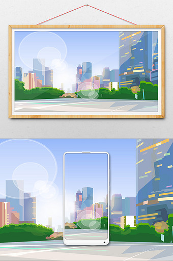商务现代扁平城市道路背景手绘插画图片