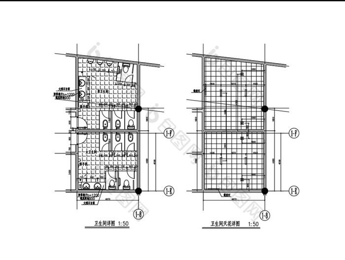 酒店卫生间cad平面布局图天花图
