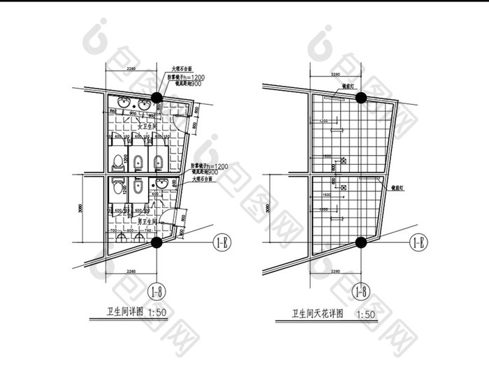 办公楼卫生间CAD平面图天花图