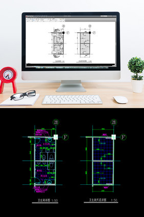 办公大楼卫生间CAD平面图天花图